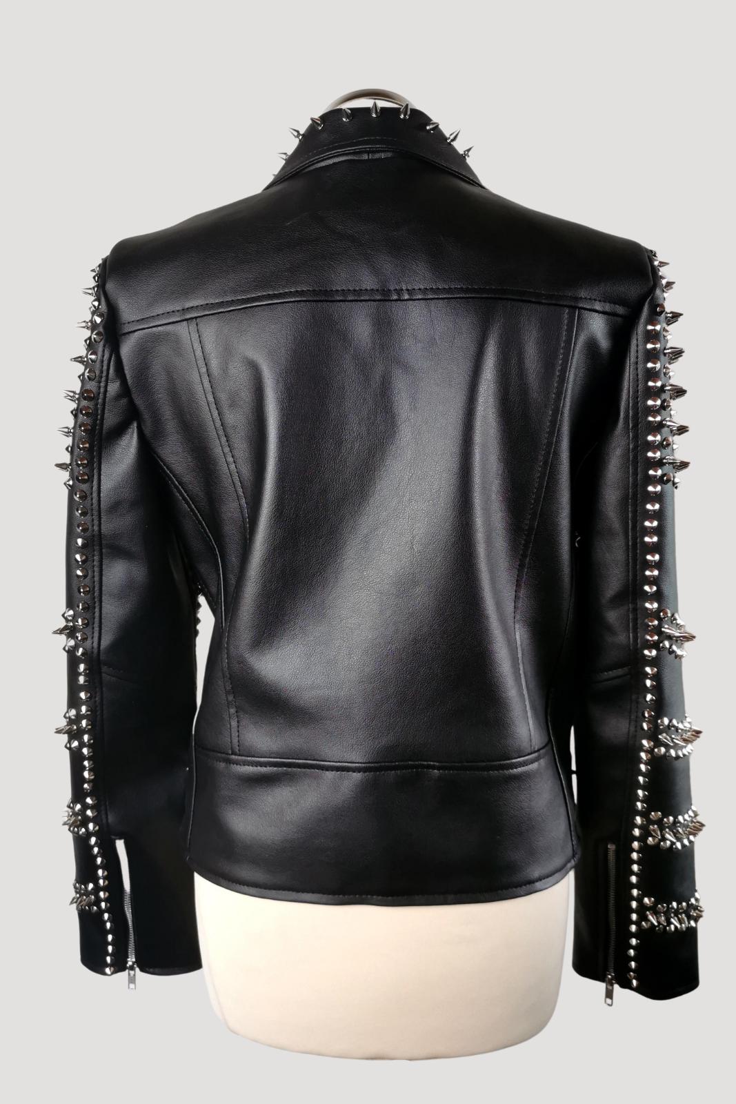 black vegan leather perfecto jacket studs spikes punk emo metal alt