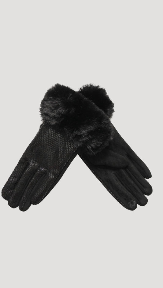 Black gloves snakeskin fur