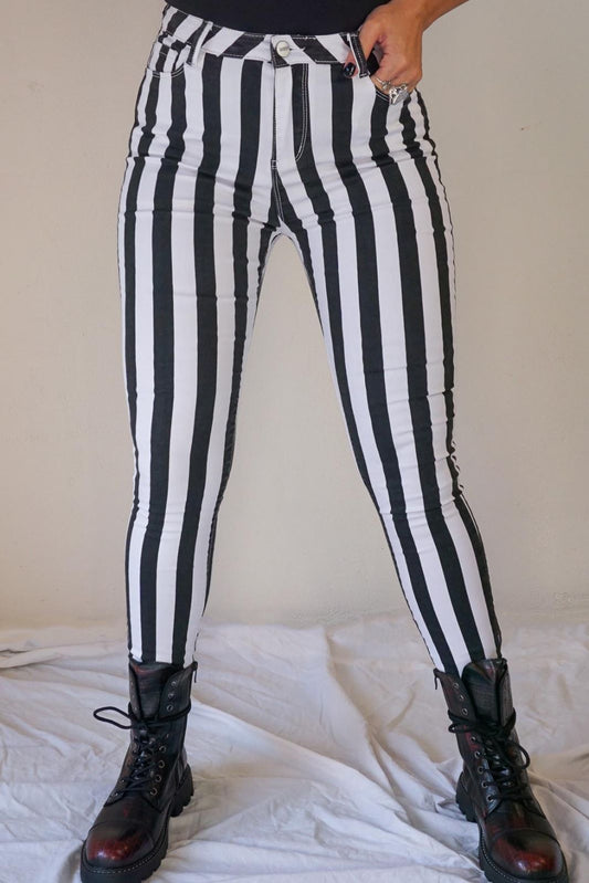Black and white skinny pants trousers striped beetlejuice style