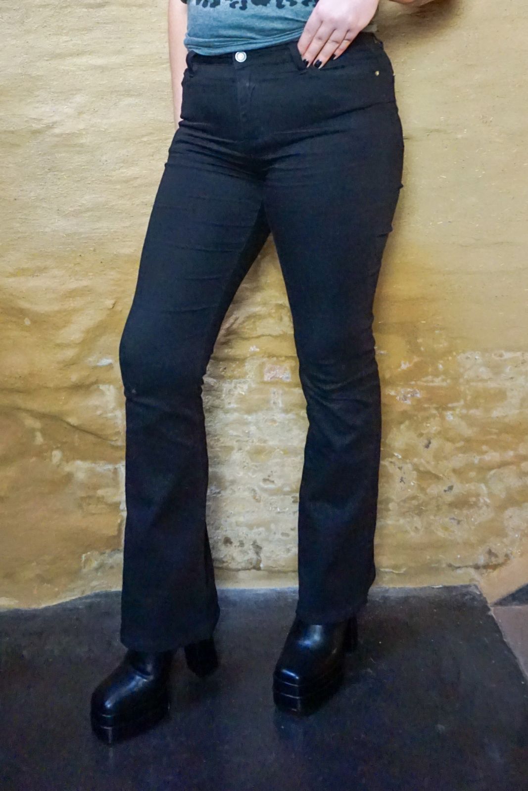 Black high waisted bootcut trousers