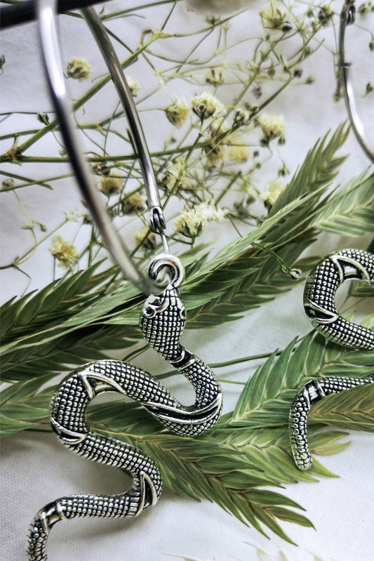 Silver hoop earrings snake serpent pendant gothic alternative punk