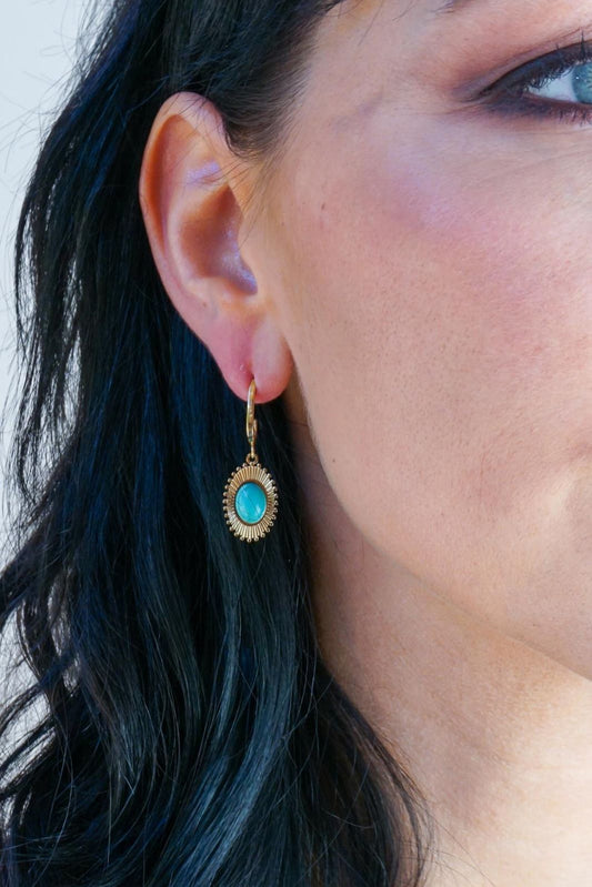Gold earrings turquoise stone