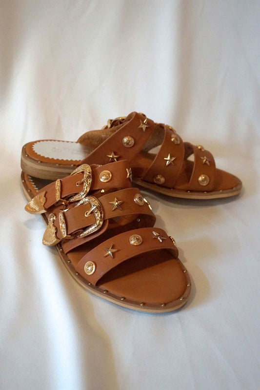 Studded slippers brown