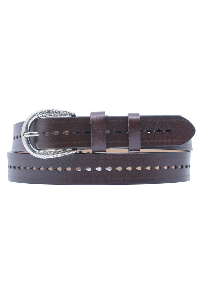 Perforated western belt dark brown mahogany silver buckle rock 'n roll accessoires