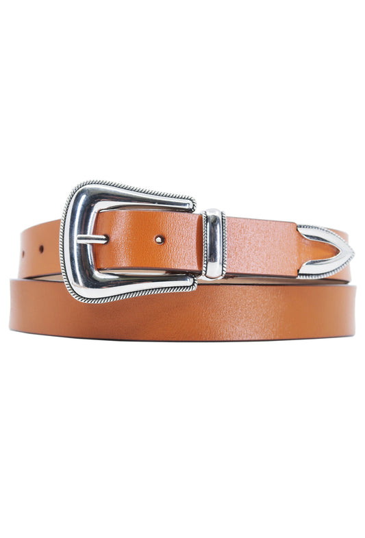 Brown western leather belt silver buckle rock 'n roll accessoires